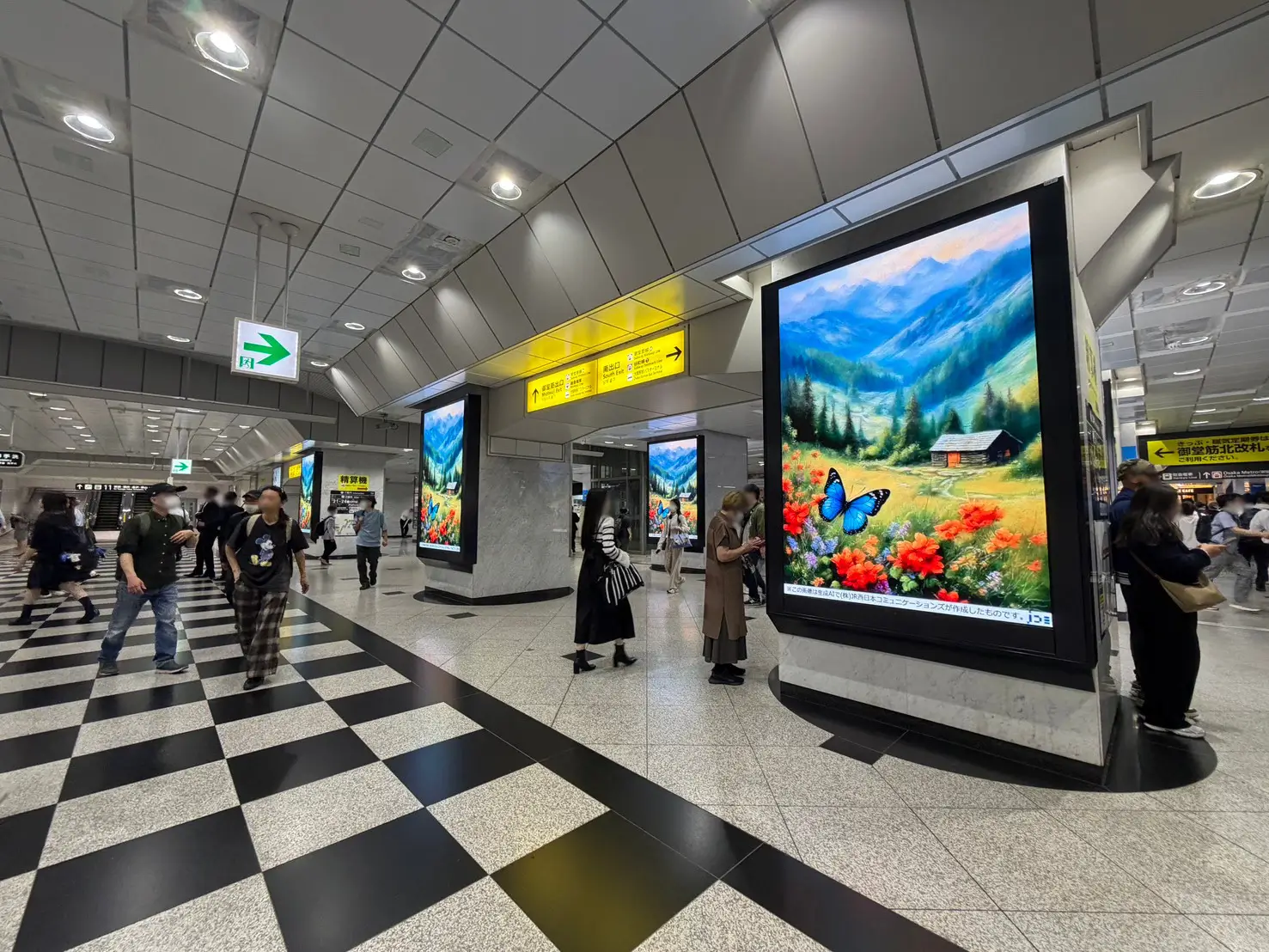 JR大阪駅御堂筋口のデジタルサイネージ「大阪駅プレミアム6」3本2列の広告掲出イメージ